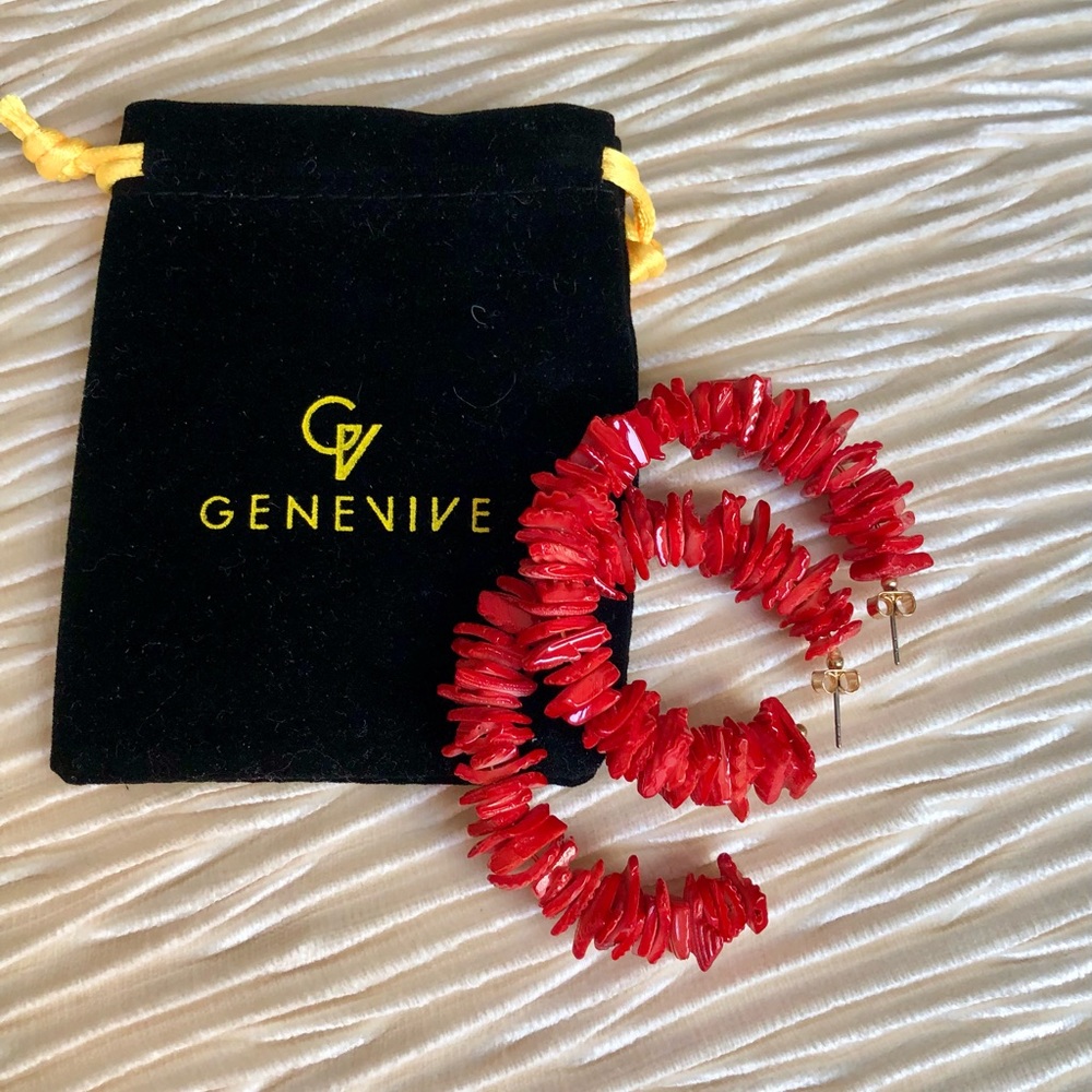 CORAL hoop earrings.  Large. 2-1/2 Diameter.  With dust bag.